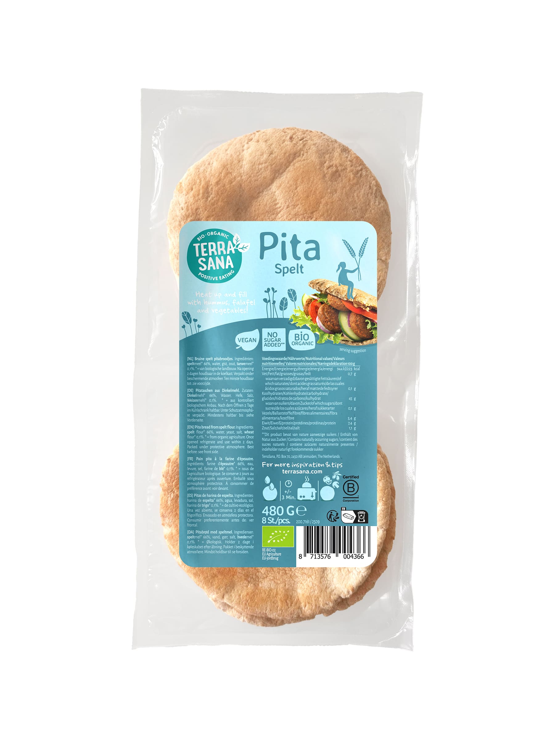 8713576004366_A1N1.jpg TerraSana Pitabrood spelt bio - Afbeelding 1