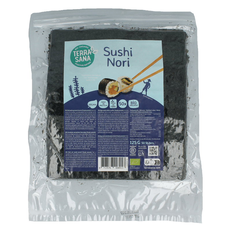 8713576008913_A1N1.png TerraSana Sushi nori geroosterd bio 50 stuks - Afbeelding 1
