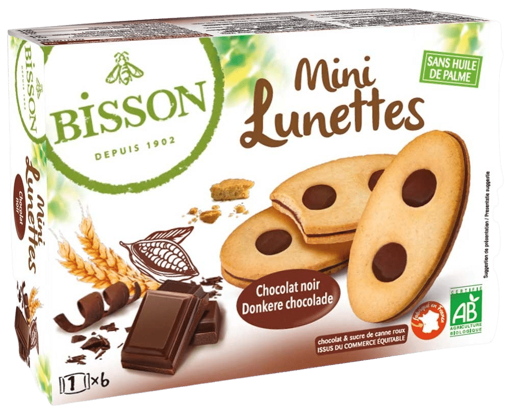 3380380087479_A1N1.png Bisson Gevulde chocoladekoekjes mini lunettes bio - Afbeelding 1