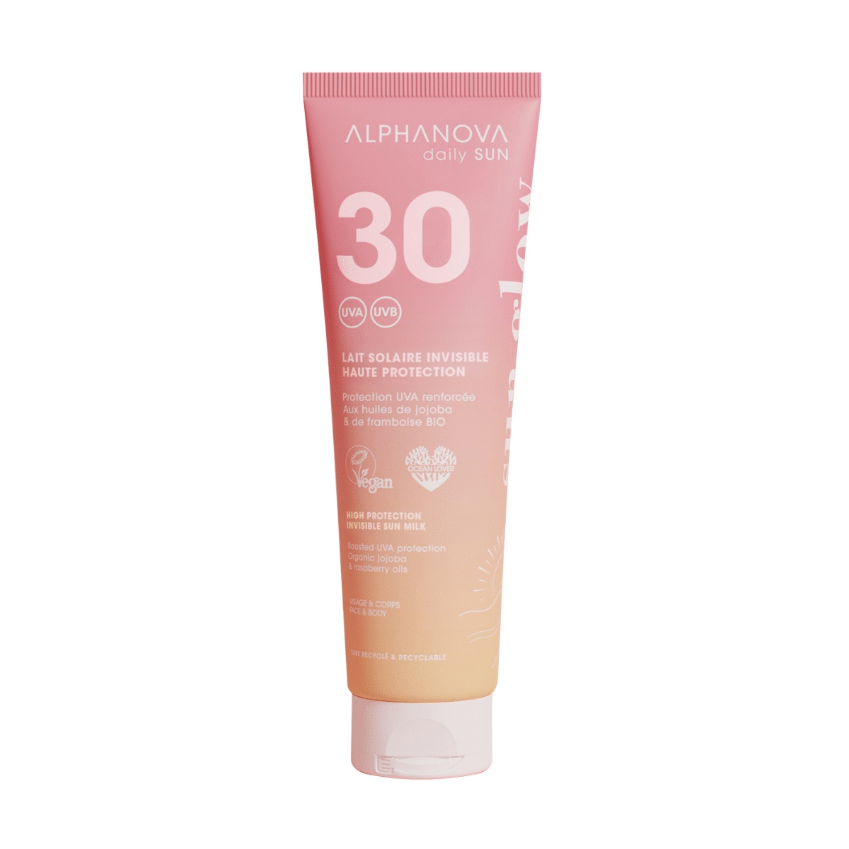 3760075073077_A1N1.png Alphanova Sun Invisible sun milk sun glow bio SPF30 - Afbeelding 1