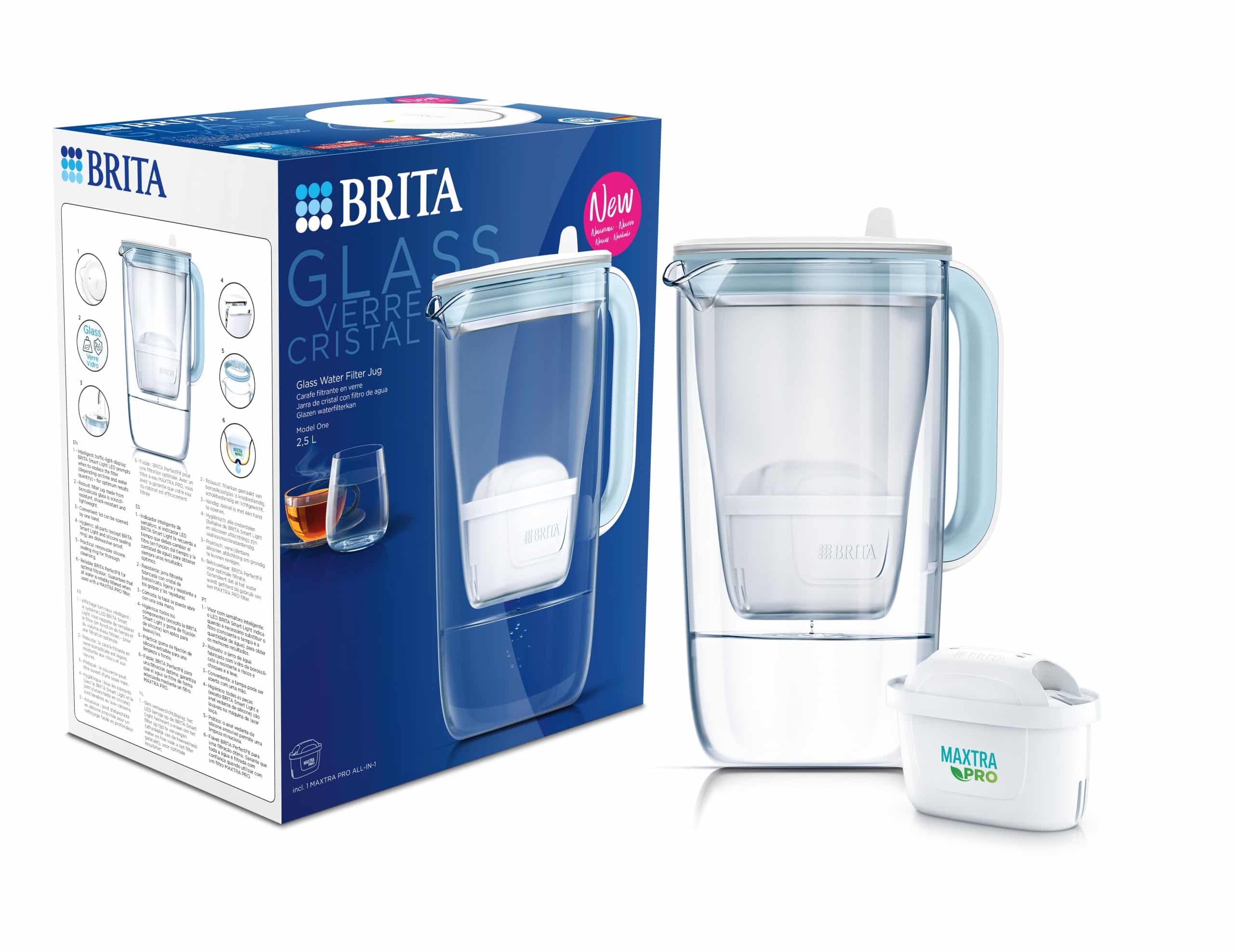 4006387120801_A1N2.jpg Brita Waterfilterkan glass light blue - Afbeelding 1