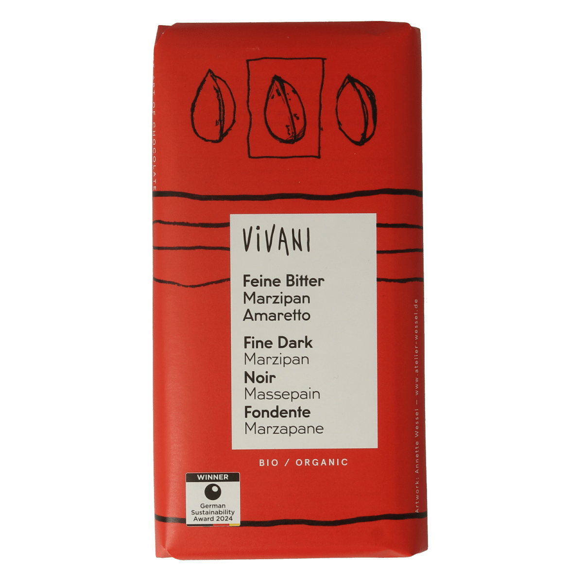 4044889002171_A1N1.png Vivani Chocolade puur met marsepein & amaretto bio - Afbeelding 1