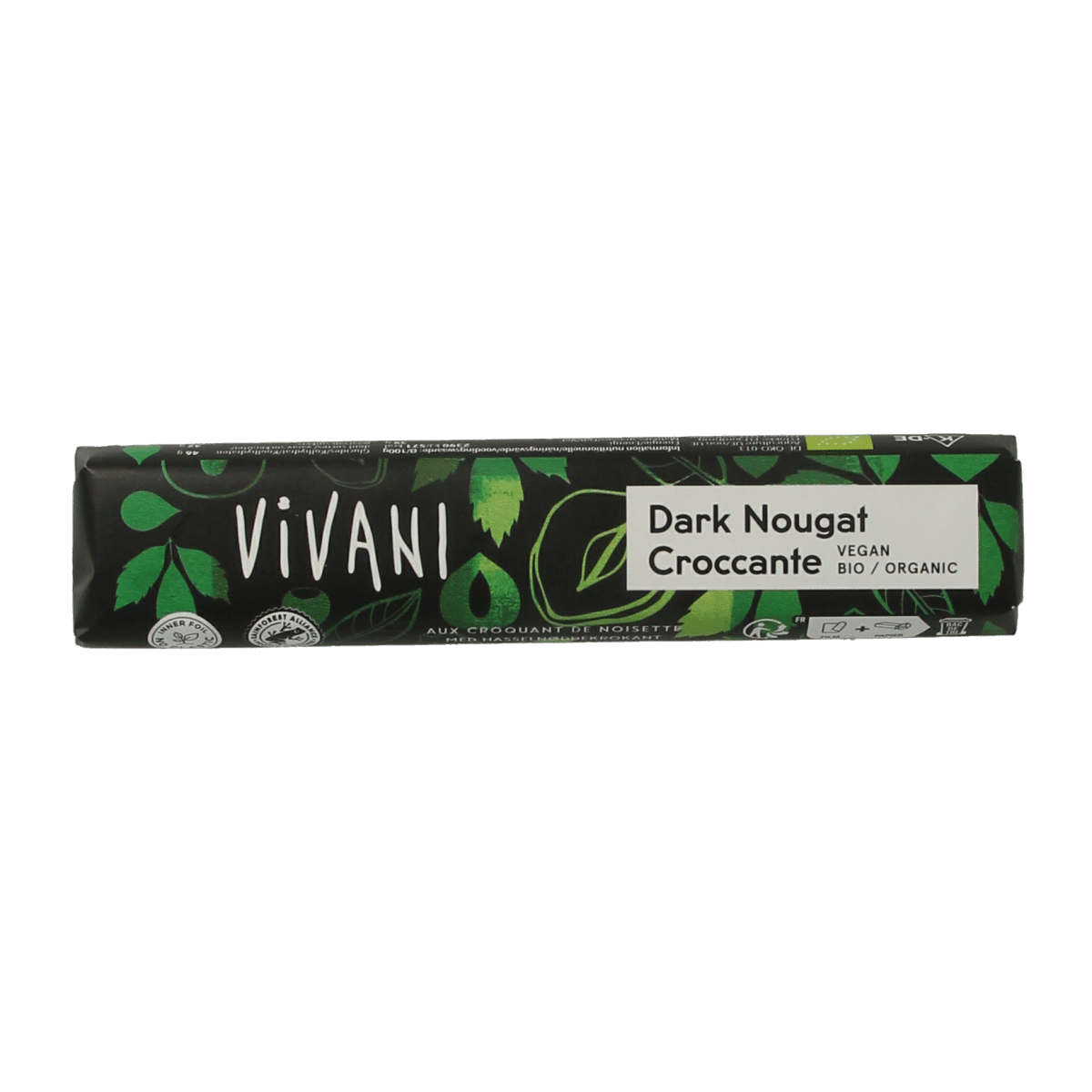 4044889002553_A1N1.png Vivani Chocolate To Go dark nougat croccante bio - Afbeelding 1