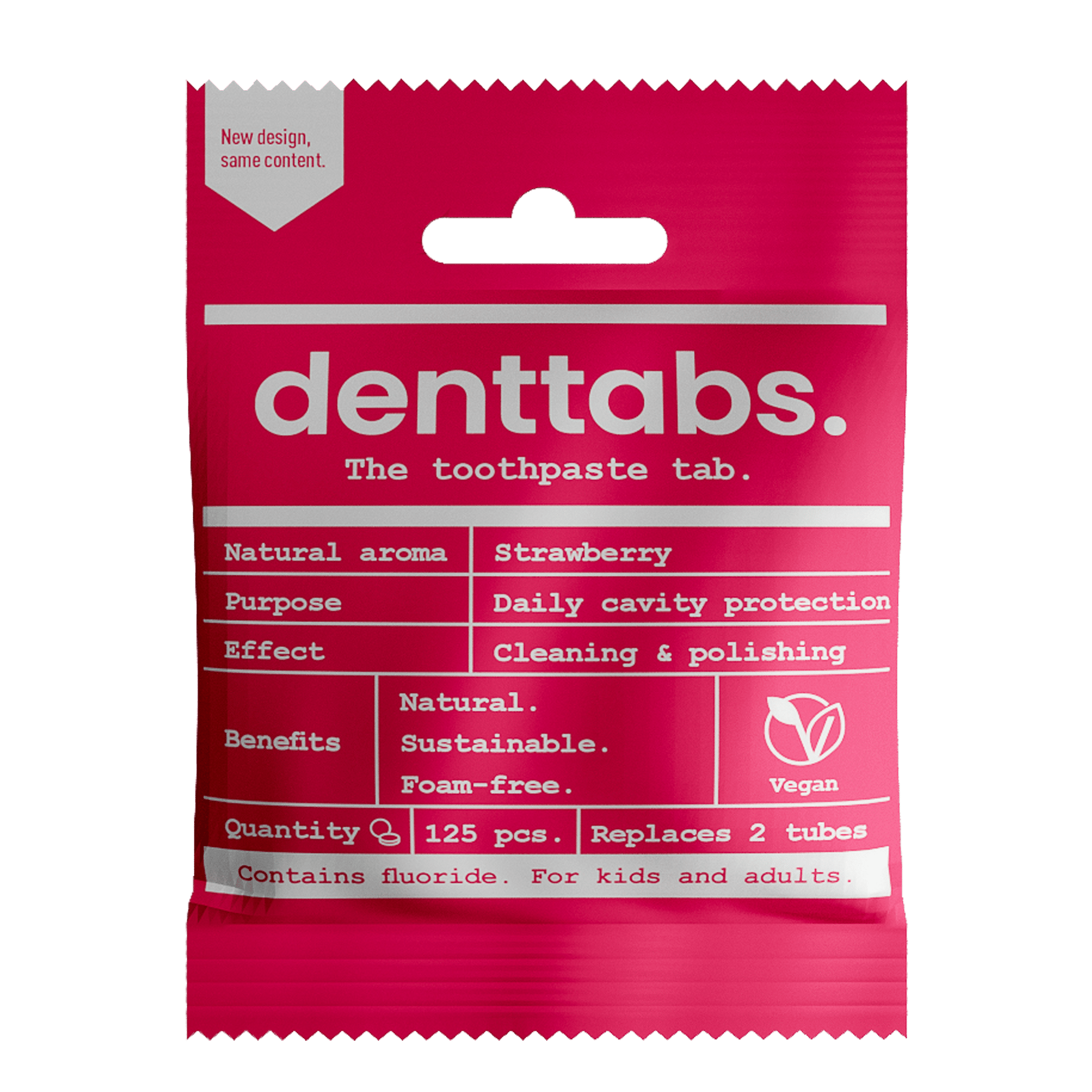 4260066818834_A1N1.png Denttabs Tandpasta tabletten aardbei met fluor vegan - Afbeelding 1