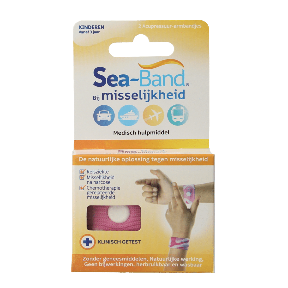 5015259009228_A1N1.png Sea Band Polsband kinderen roze - Afbeelding 1