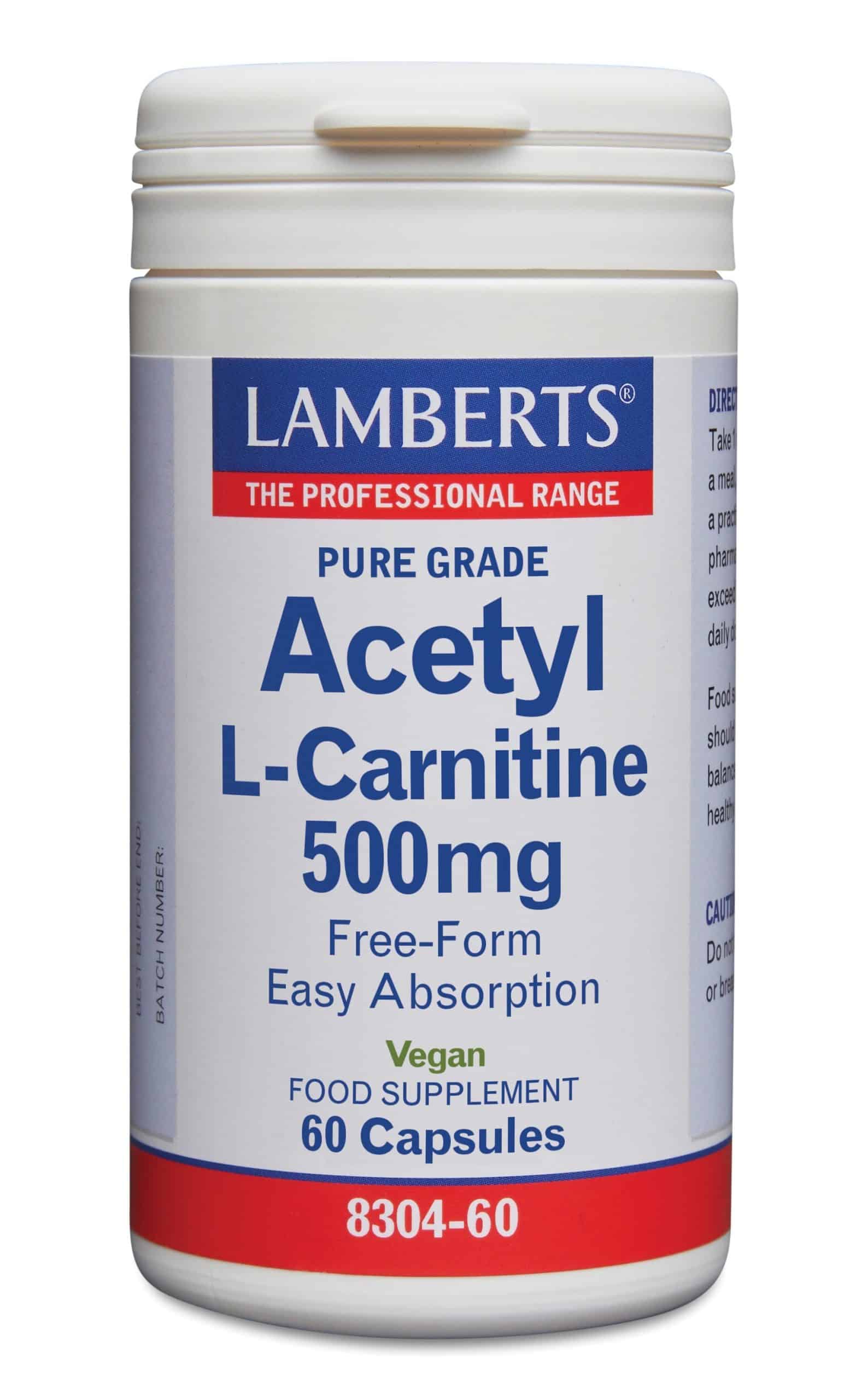 5055148411060_A1N1.jpg Lamberts Acetyl-L-Carnitine 500mg - Afbeelding 1