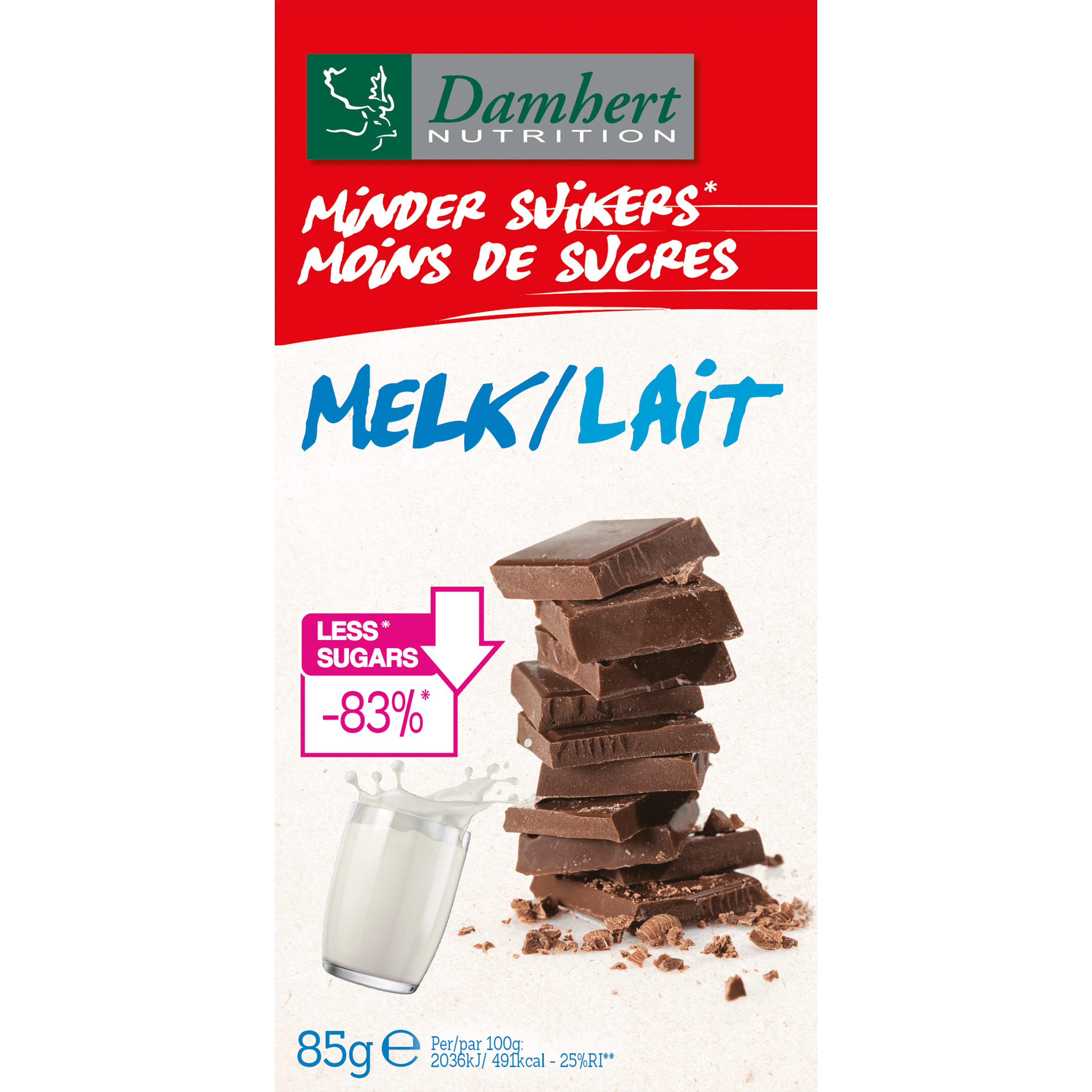 5412158003119_A1N1.png Damhert Chocoladetablet melk minder suikers - Afbeelding 1