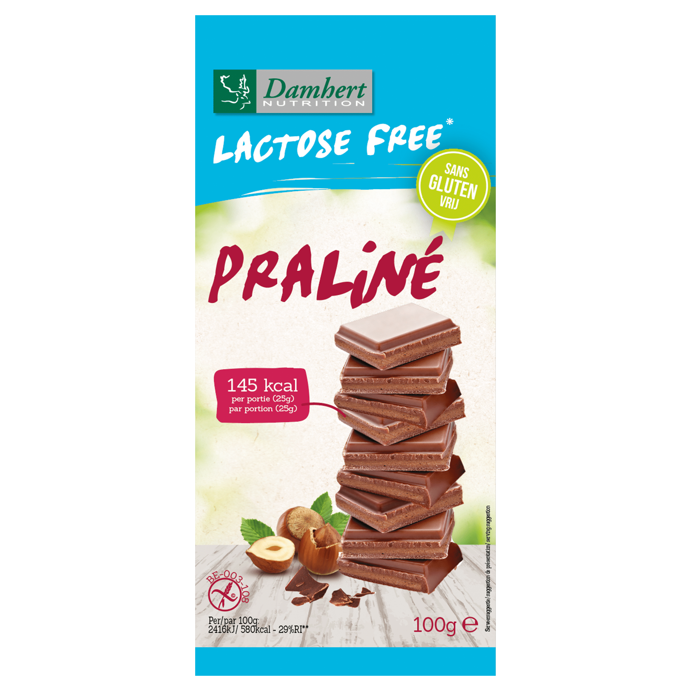 5412158023186_A1N1.png Damhert Chocoladetablet praline glutenvrij en lactosevrij - Afbeelding 1