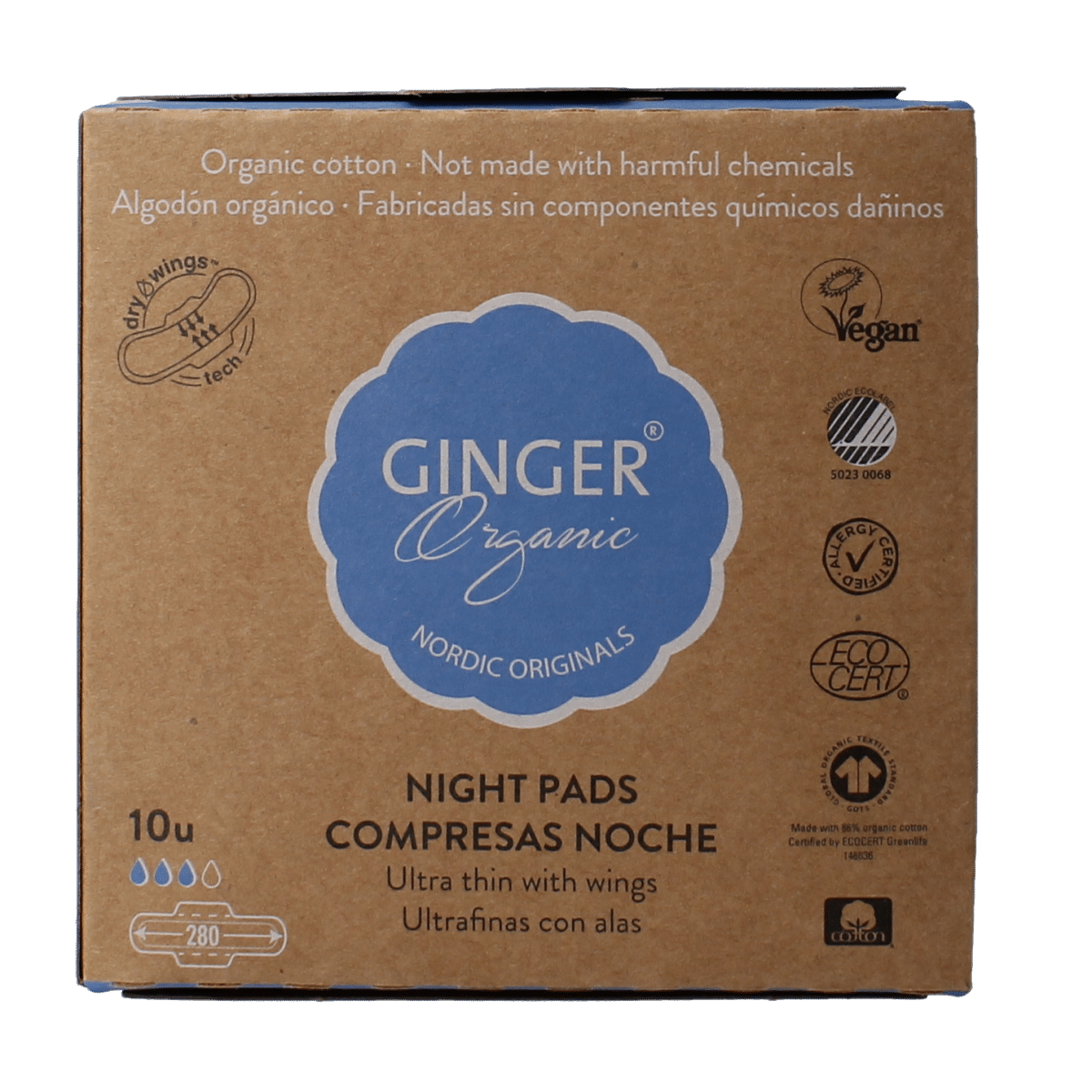 5713334000015_A1N1.png Ginger Organic Maandverband nacht met vleugels - Afbeelding 1
