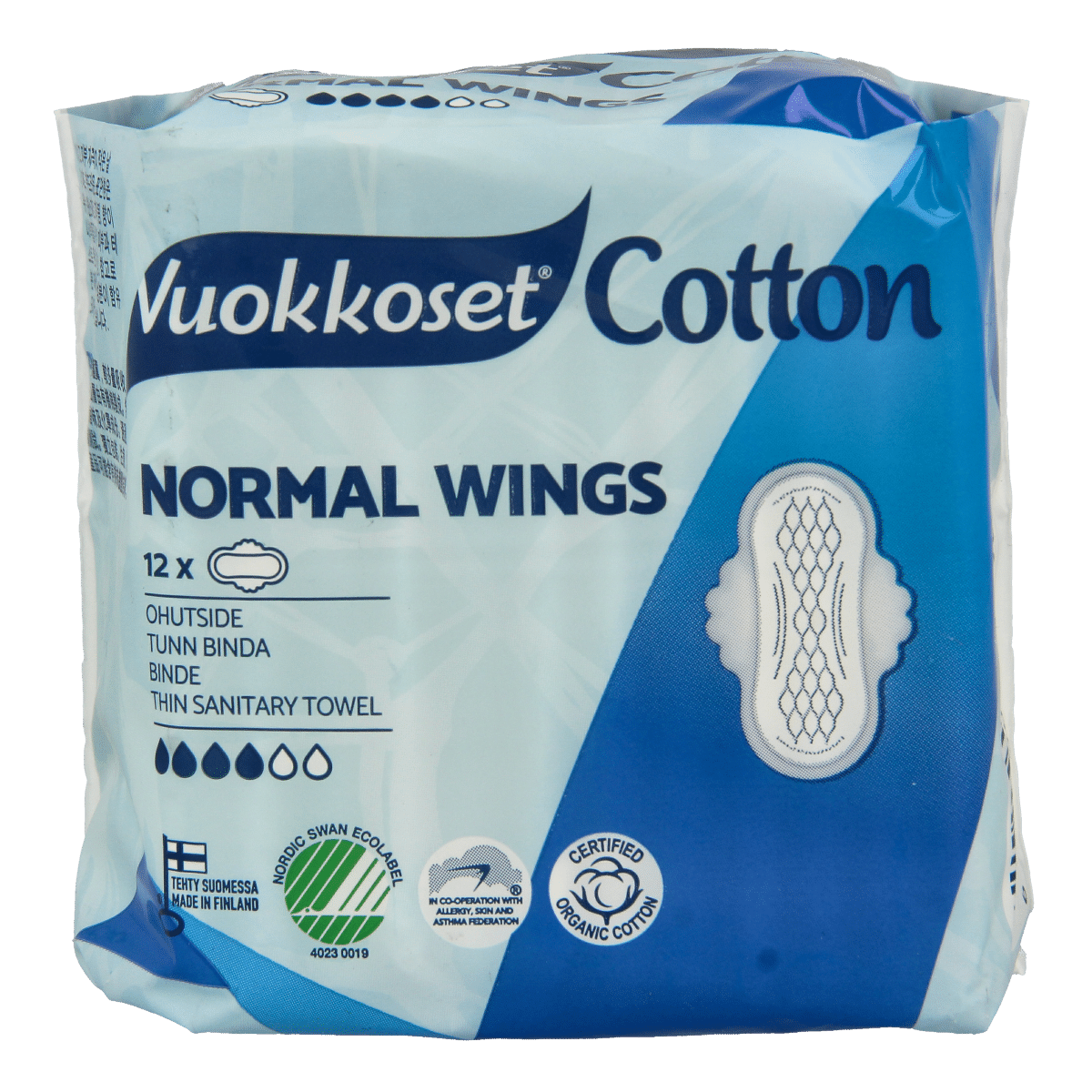 6414100895758_A1N1.png Vuokkoset Maandverband normaal wings organisch katoen - Afbeelding 1