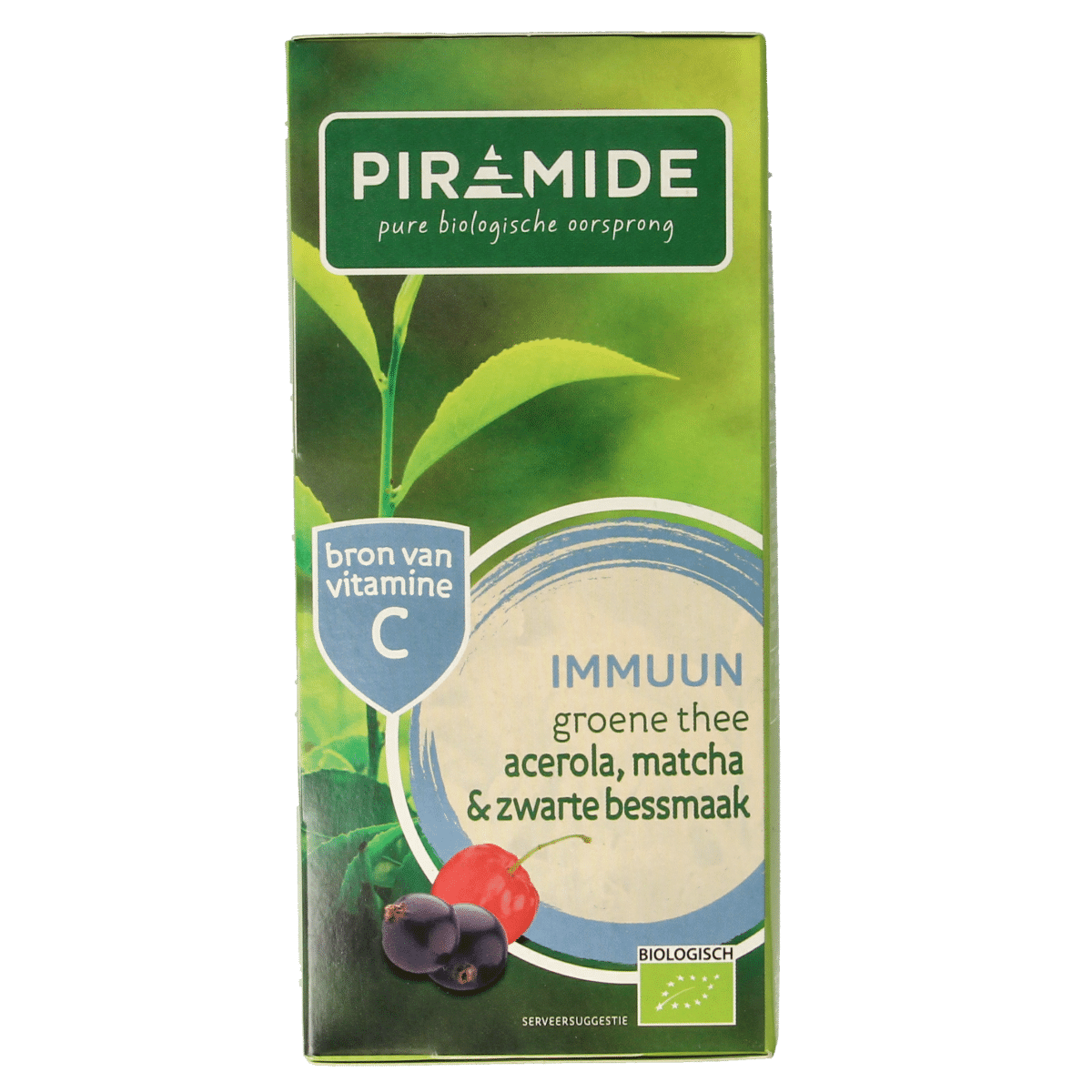 8711812480509_A1N1.png Piramide Immuun groene thee acerola matcha & zwarte bes bio - Afbeelding 1