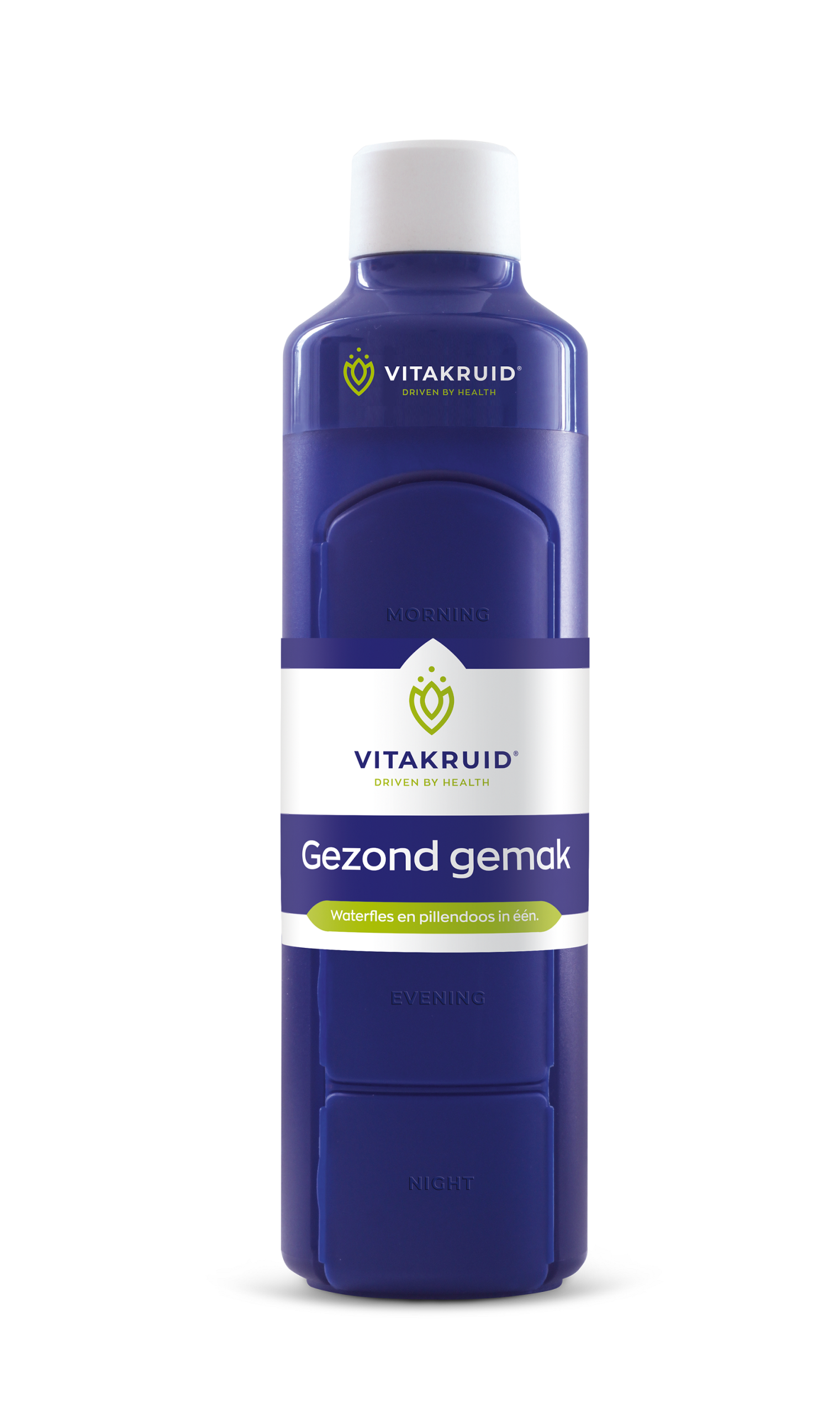 8717438691701_A1N1.png Vitakruid Waterfles met pillendoos 375ml - Afbeelding 1