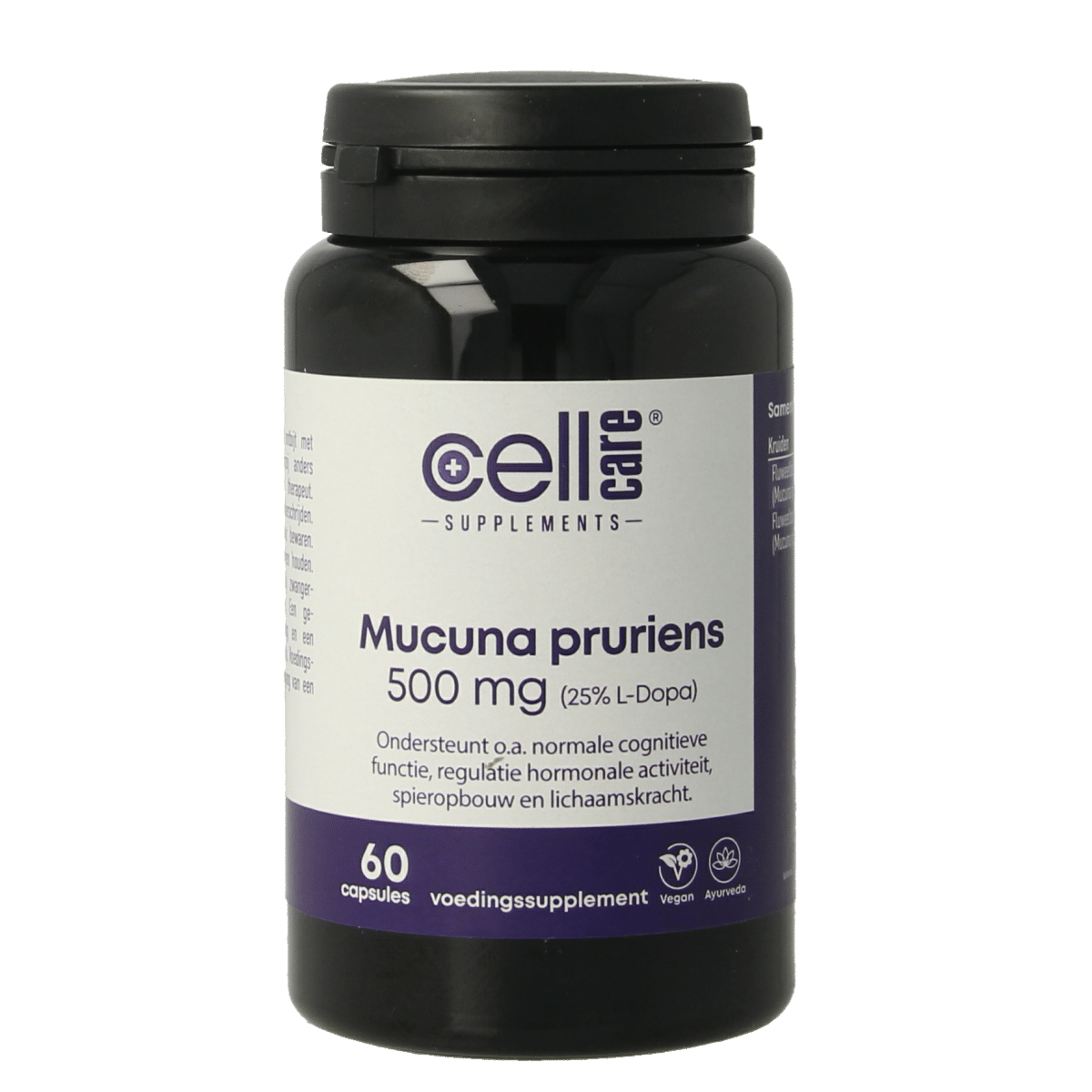 8717729082065_A1N1.png CellCare Mucuna pruriens 500mg (25% L-dopa) - Afbeelding 1