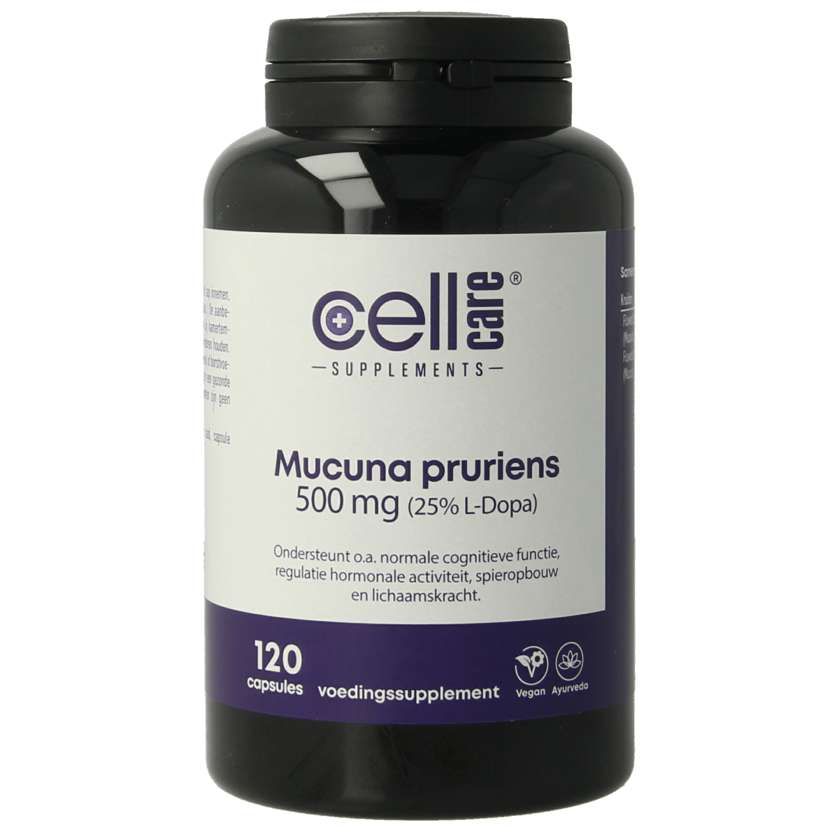 8717729082072_A1N1.png CellCare Mucuna pruriens 500mg (25% L-dopa) - Afbeelding 1