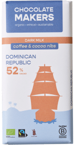 Chocolatemakers Reep tres hombres 52% melk cacaonibs & koffie bio