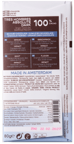 Chocolatemakers Reep tres hombres 100% extra puur fairtrade bio - Afbeelding 2