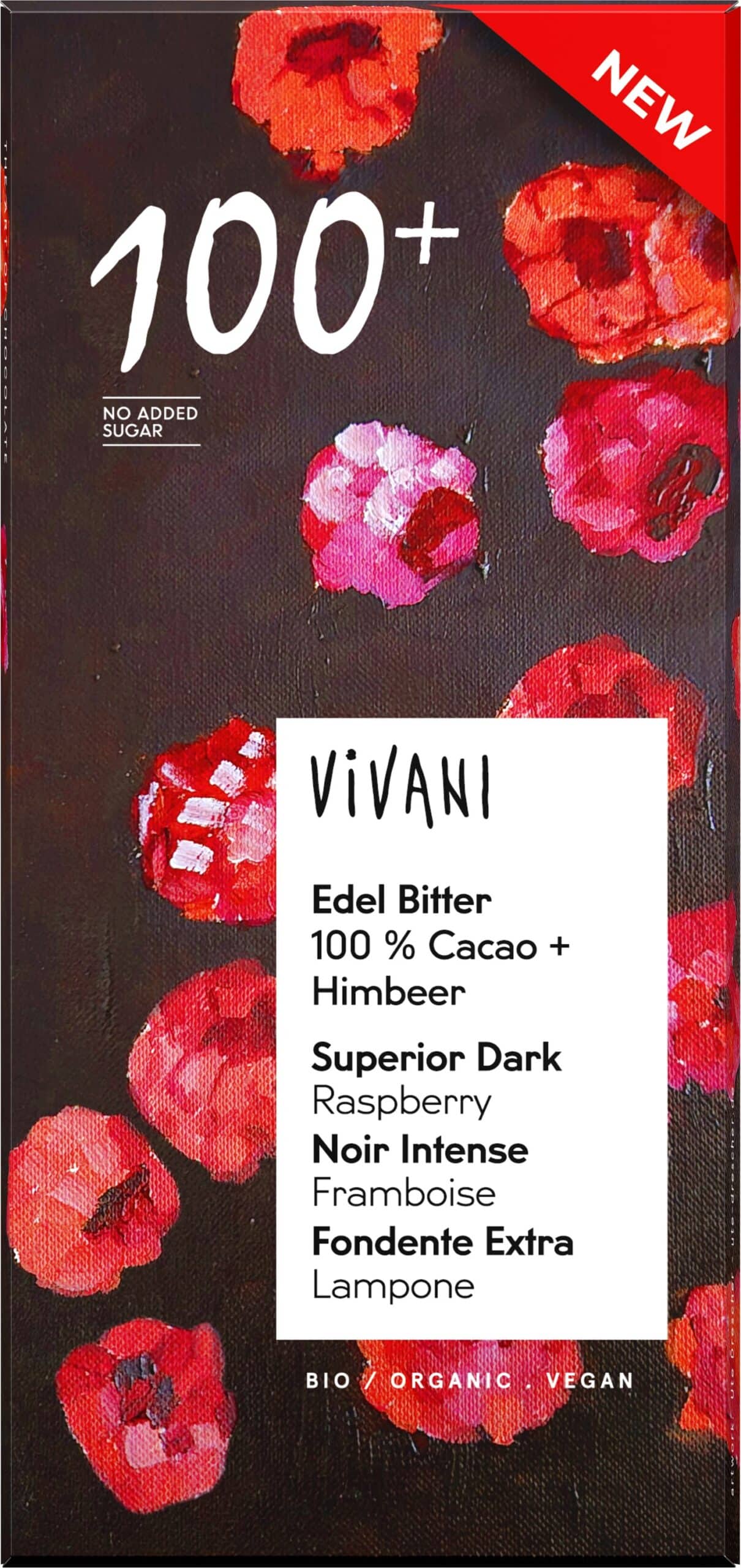 4044889005479_A1N1.jpg Vivani Chocolade puur 100% + framboos bio - Afbeelding 1