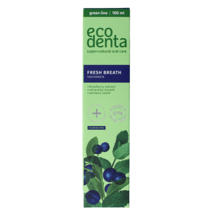 Ecodenta Tandpasta fresh breath Blue Berry green line