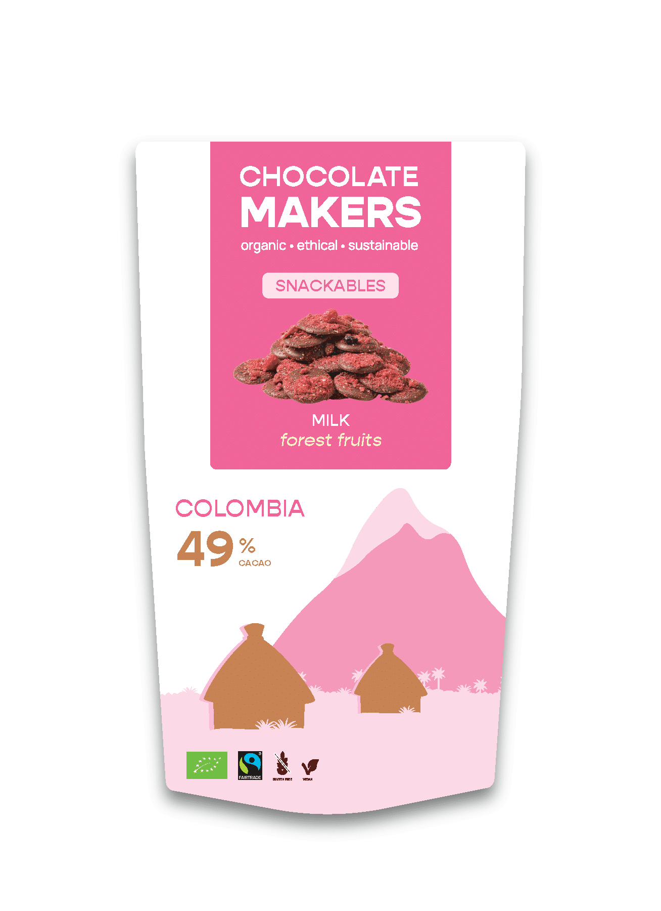8721325594341_A1N1-1.png Chocolatemakers Snackable melk 49% met bosvruchten bio - Afbeelding 1