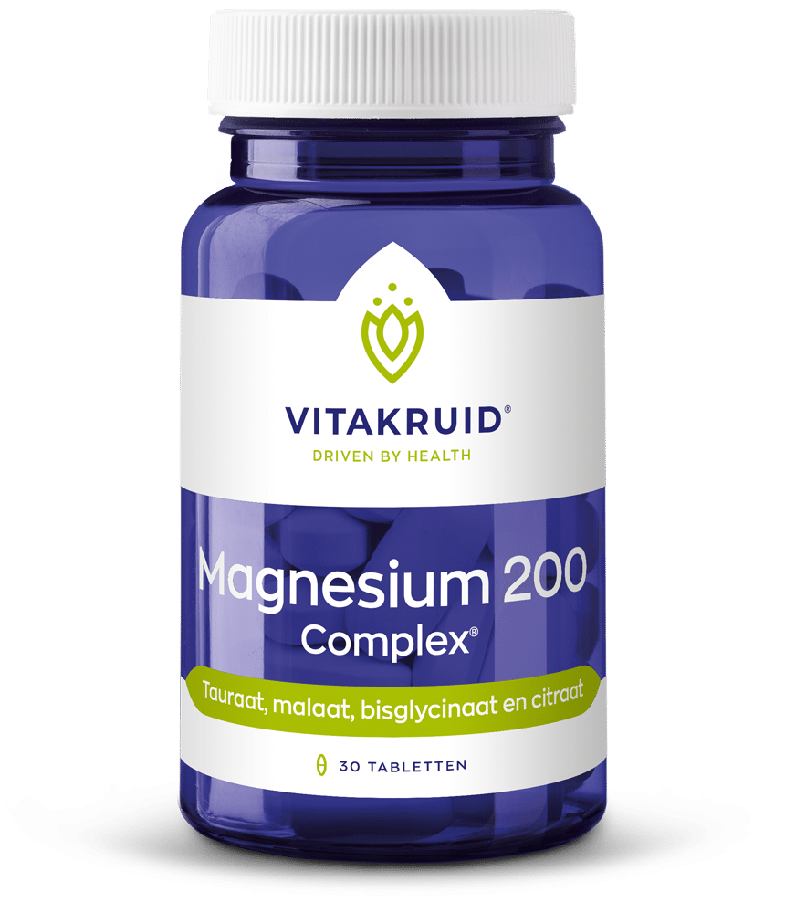 Magnesium_200_Complex_30_M_RGB_VK25.png Vitakruid Magnesium 200 Complex Tauraat Malaat Bisglycinaat - Afbeelding 1