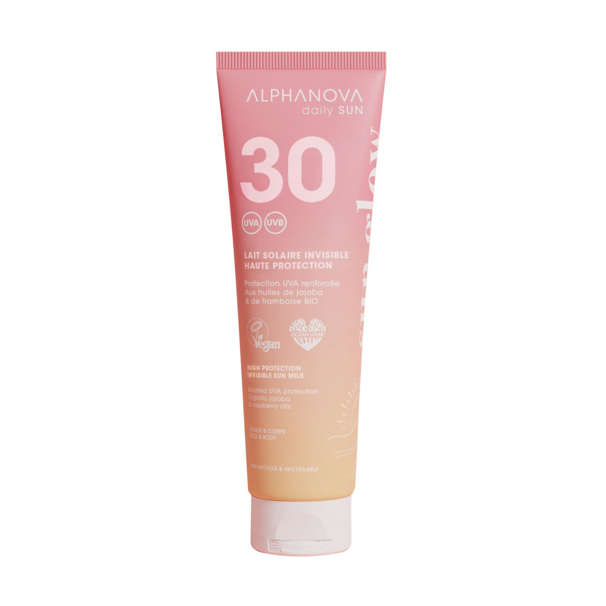 3760075073077_A1N1.png Alphanova Sun Invisible sun milk sun glow bio SPF30 - Afbeelding 1