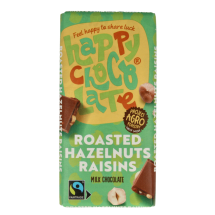 Happy Chocolate Melk geroosterde hazelnoot rozijn bio